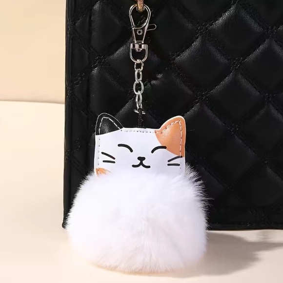 Fuzzy Pom Pom Cat Key Chain - Picture 1 of 1